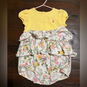 Ralph Lauren Yellow Knit Top Floral Ruffle Baby Romper